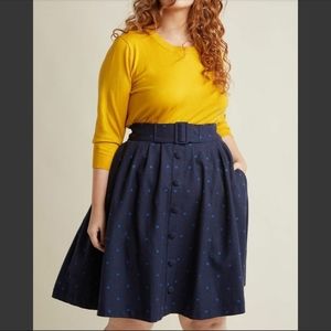 Modcloth blue polka dot skirt with buttons